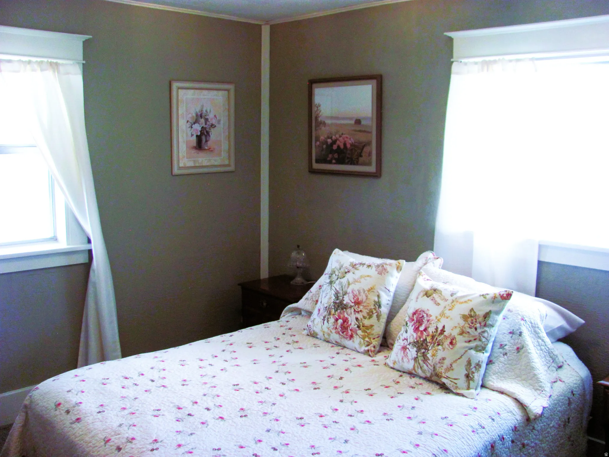 Room featuring neutral wall tones, white trim, and two windows providing natural illumination