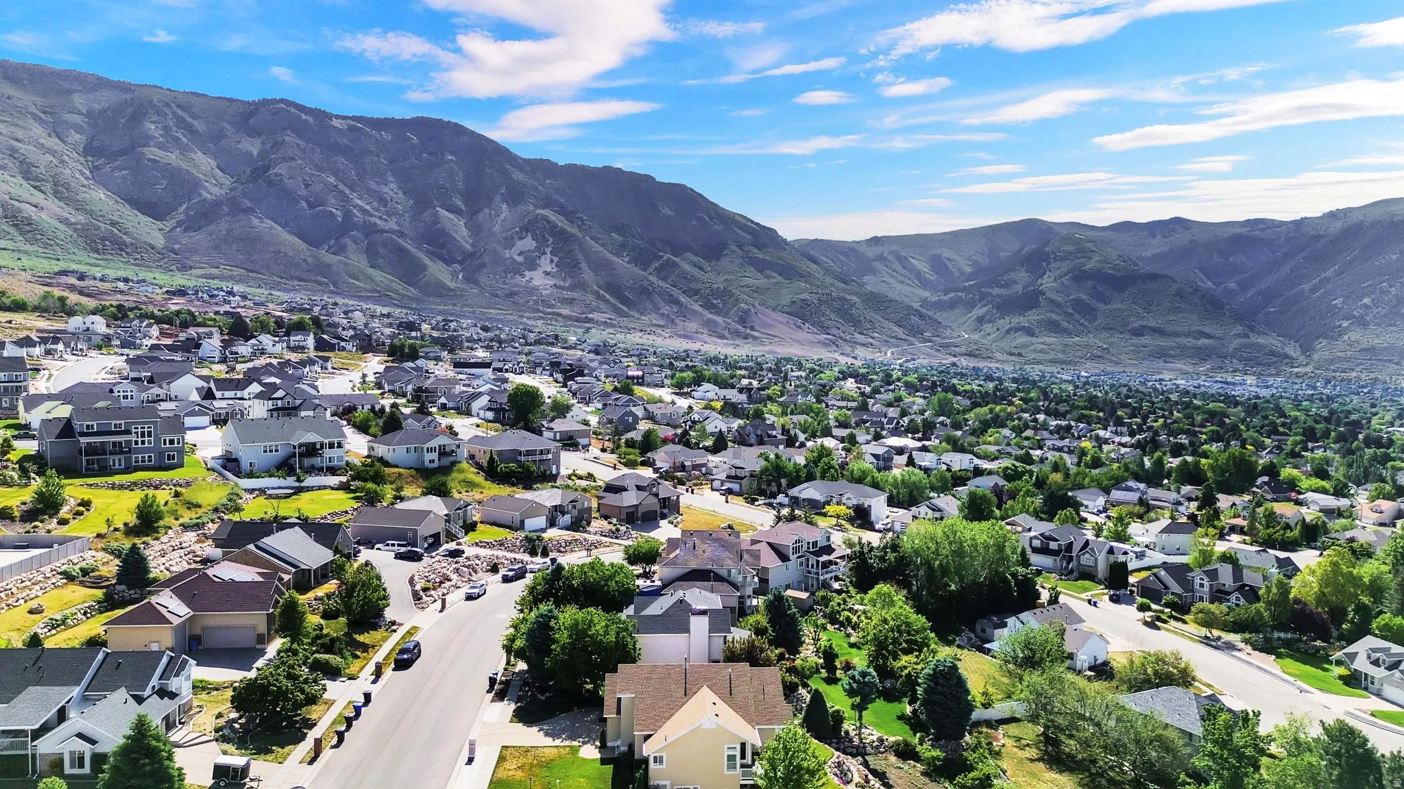 Hillside residential neighborhood with mountain backdrop
