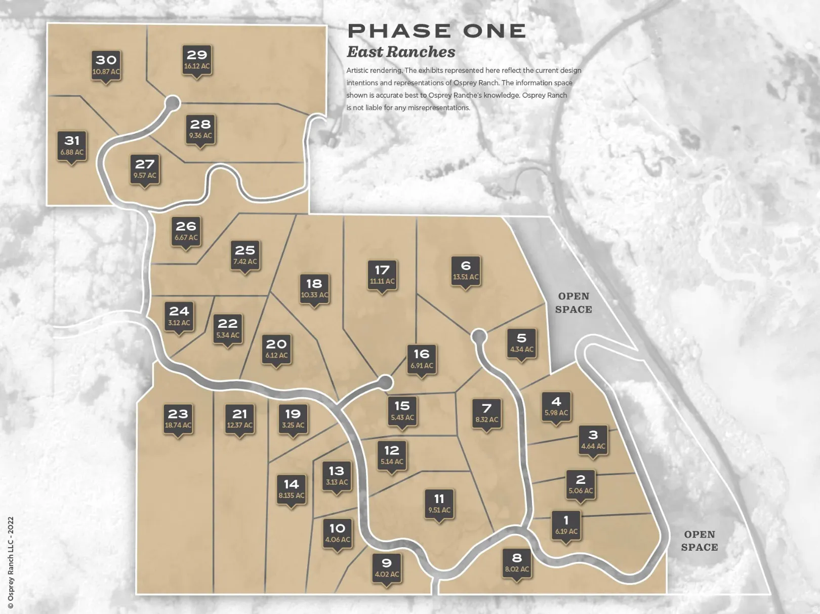 Plat Map. Illustrating lot divisions and acreage within the specified property section