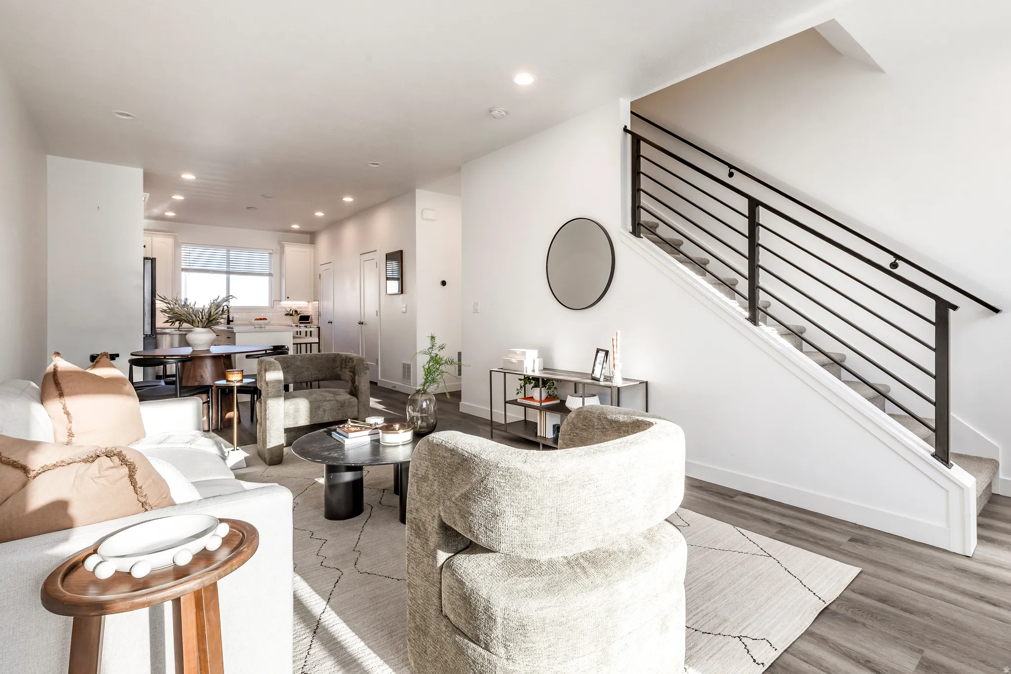 Open-concept living area with contemporary design elements
