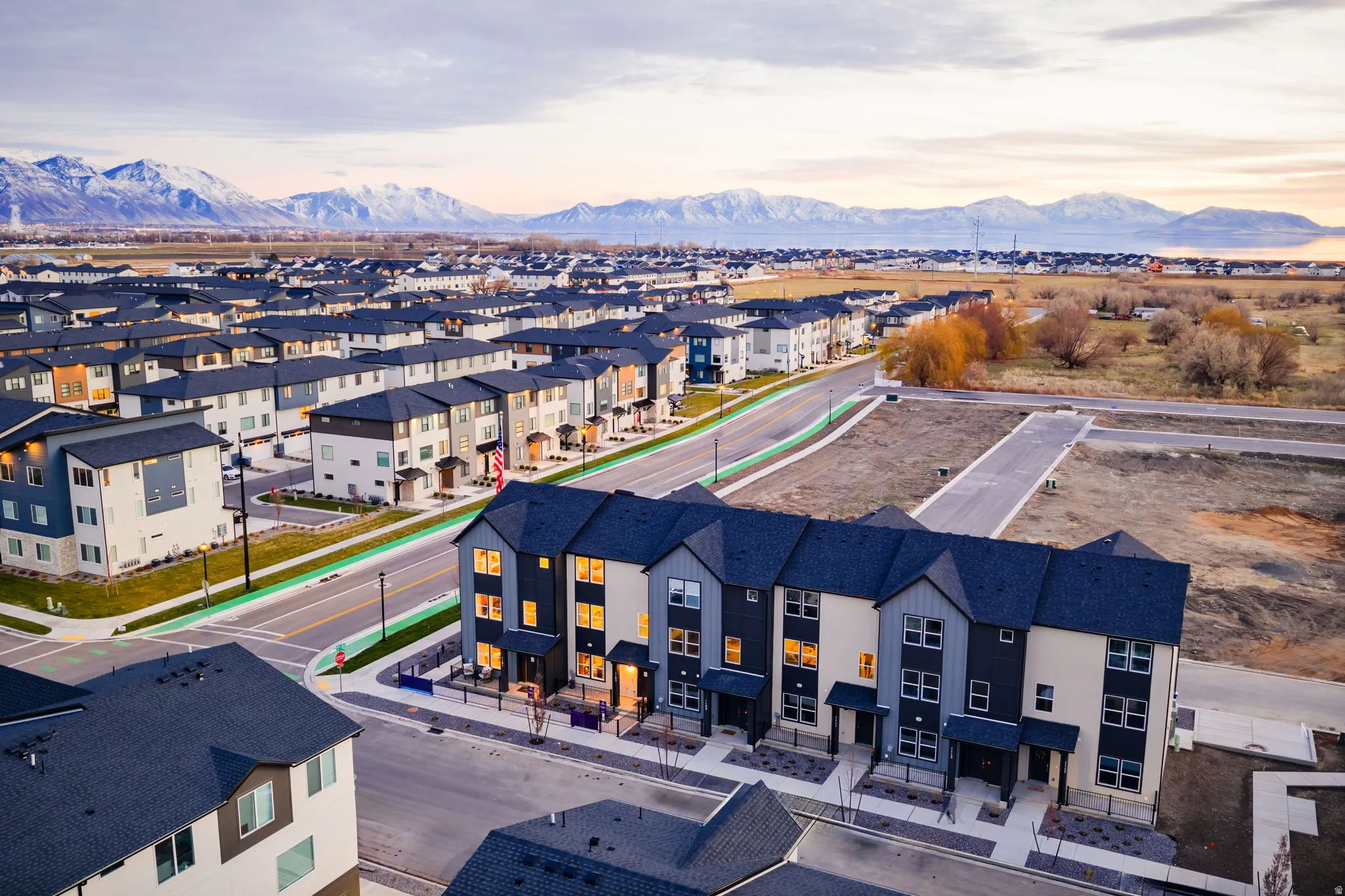 Newly constructed townhomes featuring contemporary exterior finishes