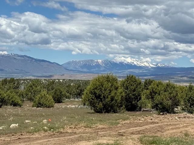 Expansive land parcel featuring natural shrubbery and distant snow-capped mountain scenery