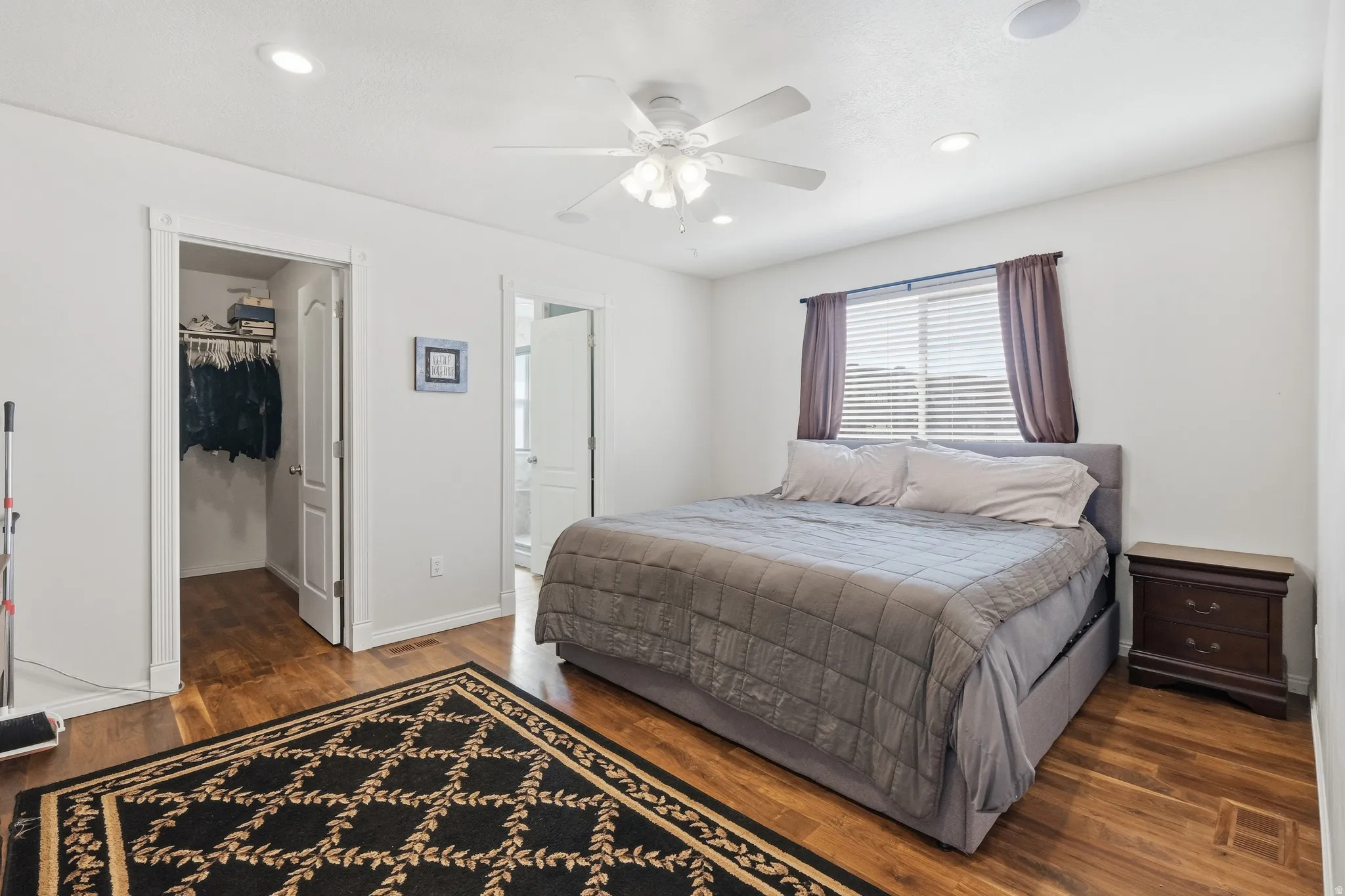 Wood-finish flooring with a white trim package