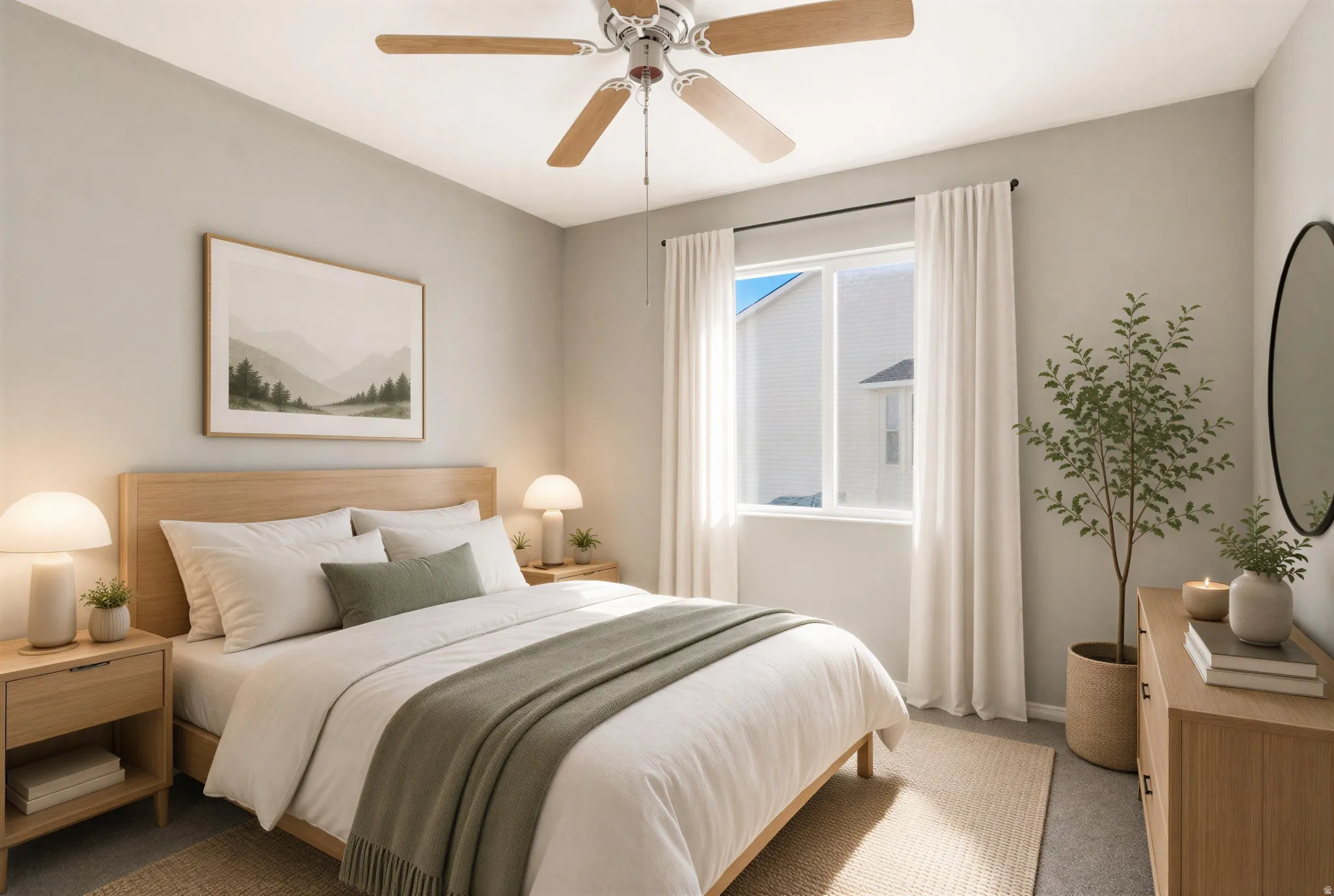 Bedroom featuring light-toned wall paint and gray carpet flooring