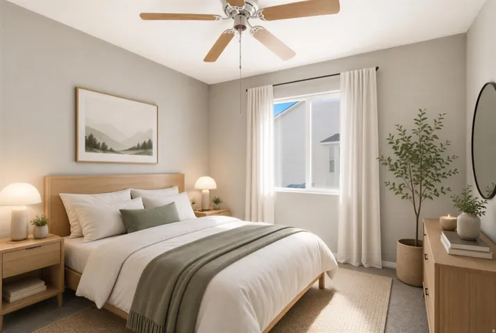 Bedroom featuring light-toned wall paint and gray carpet flooring