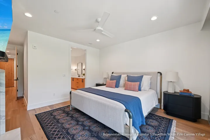 Hardwood flooring, recessed lighting, and a ceiling fan