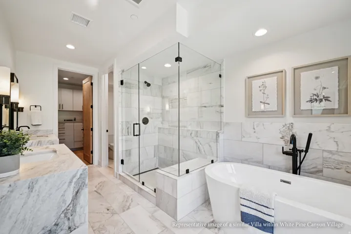 Dual vanity with integrated sinks and stone countertops