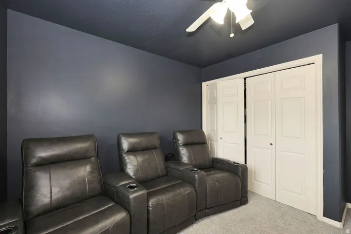 Room with dark blue walls and a matching dark blue ceiling