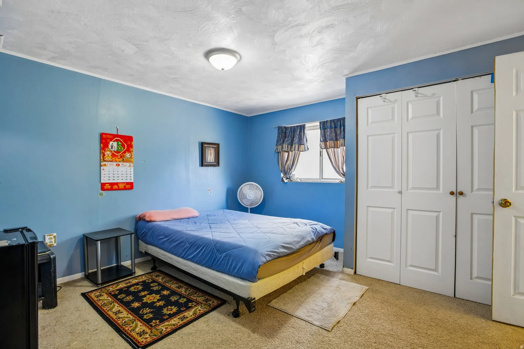 Room featuring blue walls and carpet flooring