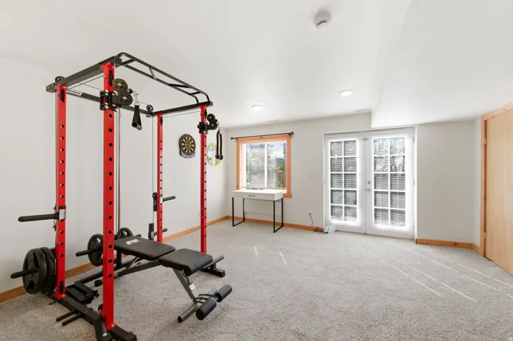 Versatile bonus room featuring light gray carpet flooring, white walls, and recessed lighting
