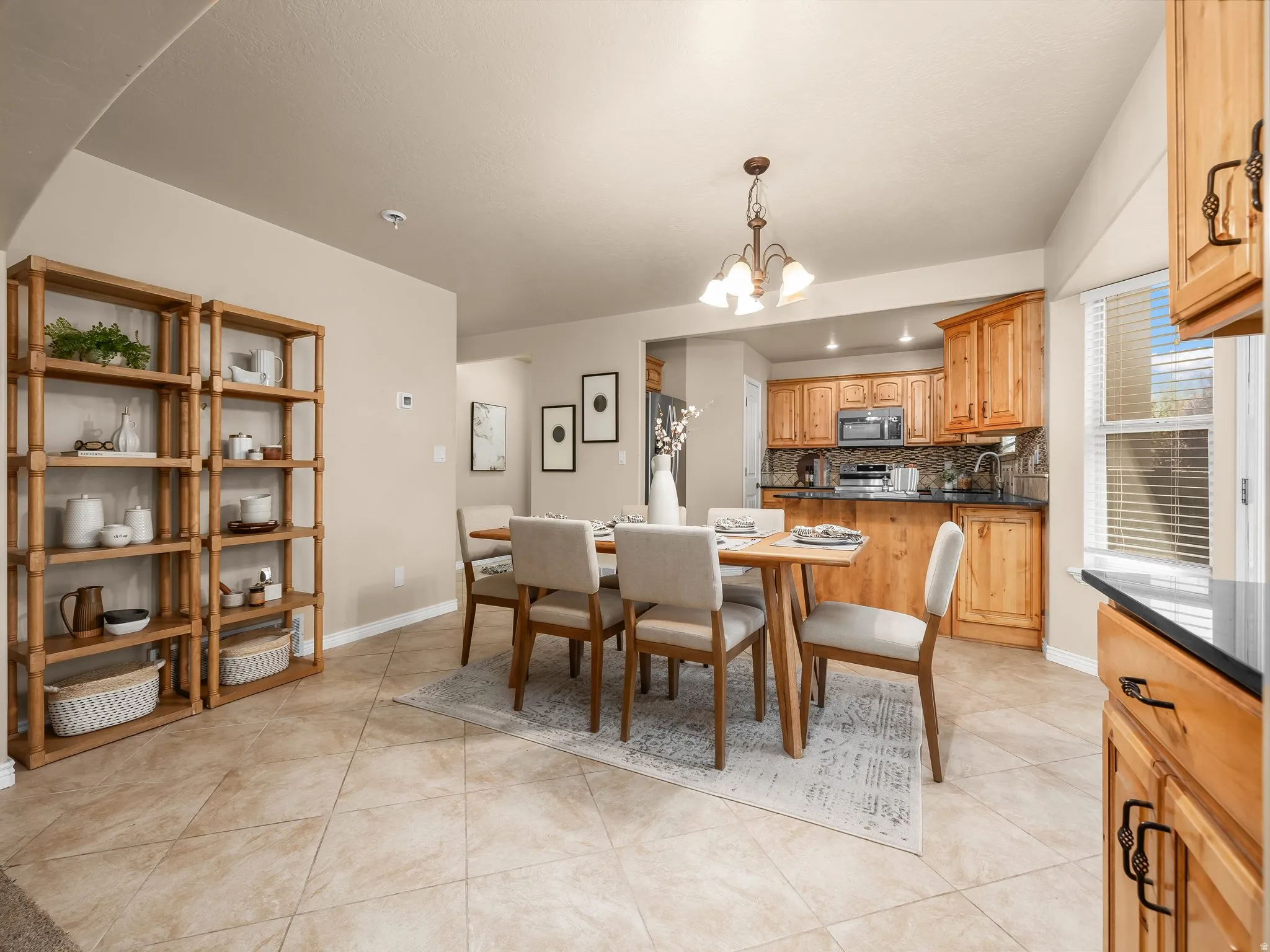 Dining area showing kitchen.