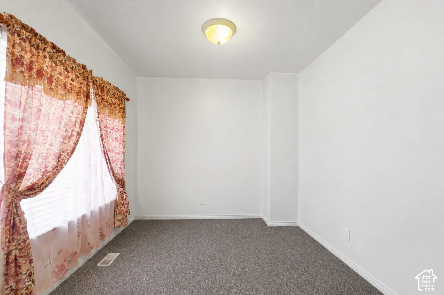 Carpeted flooring with white wall finishes and a ceiling-mounted light fixture