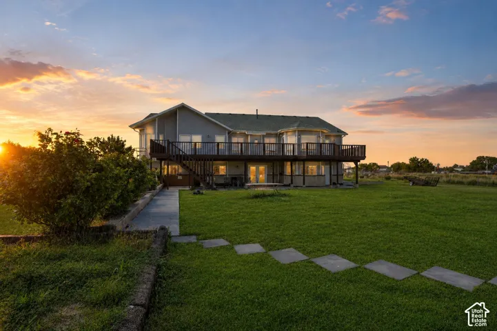 Expansive green lawn with stepping stones