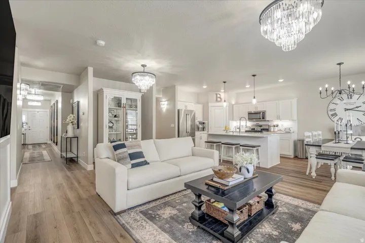 Large living room is open to kitchen/dining