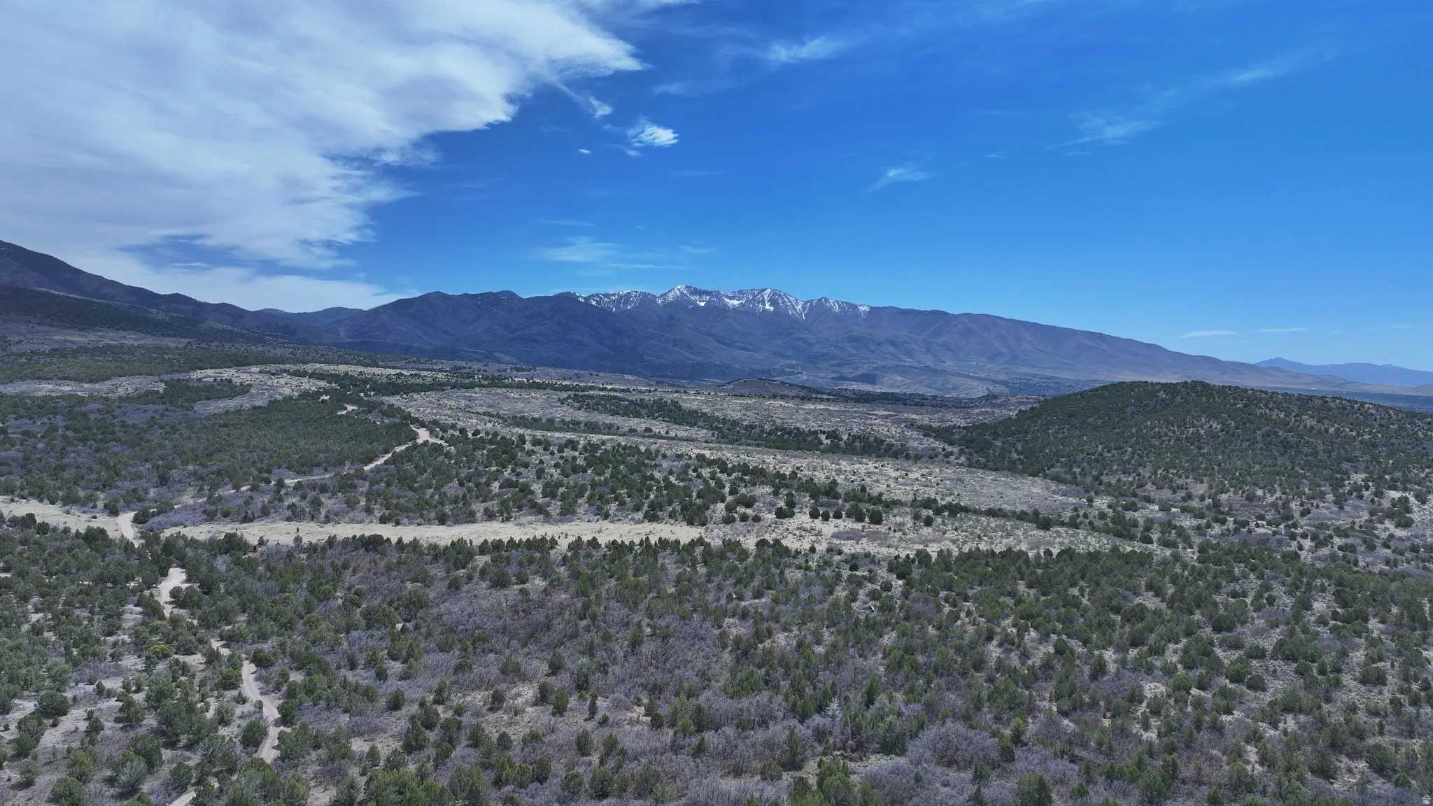 Expansive desert landscape featuring rolling terrain and distant mountains with snow-capped peaks