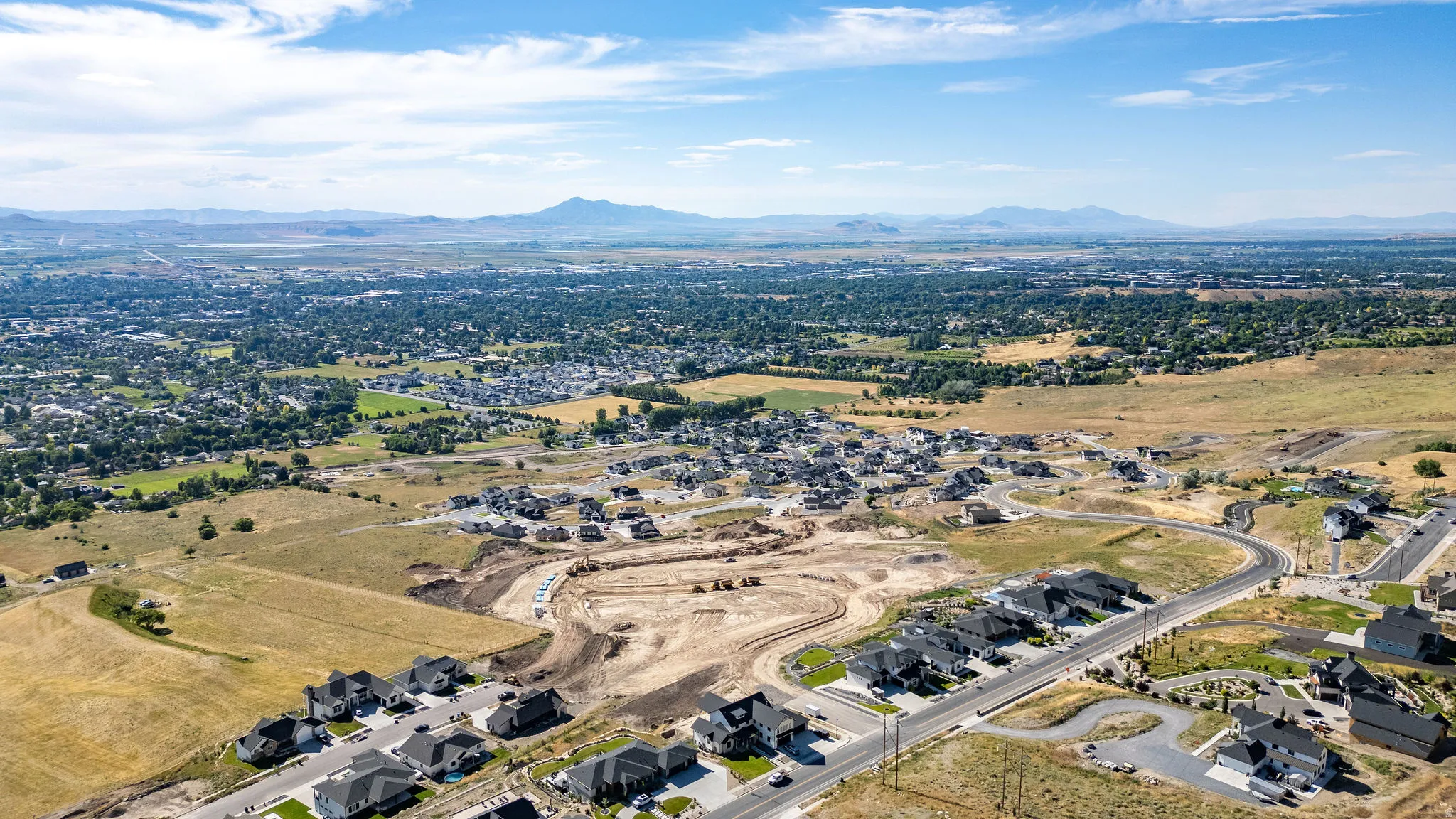 Expansive aerial perspective showcasing a developing residential community