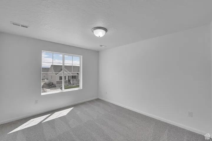Room featuring a double-pane window, neutral-toned carpeting, white walls, and a ceiling-mounted light fixture