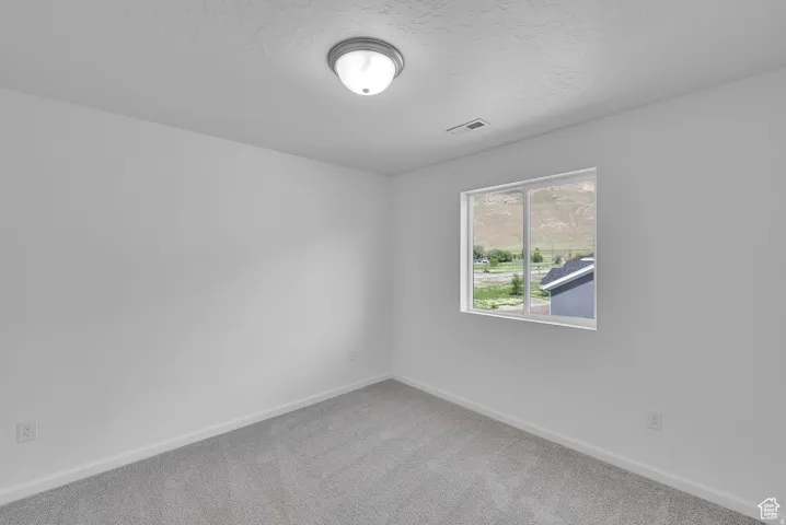 Interior space featuring neutral gray carpeting and white walls
