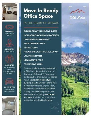 Office Space Advertisement. Highlighting features and amenities of the property