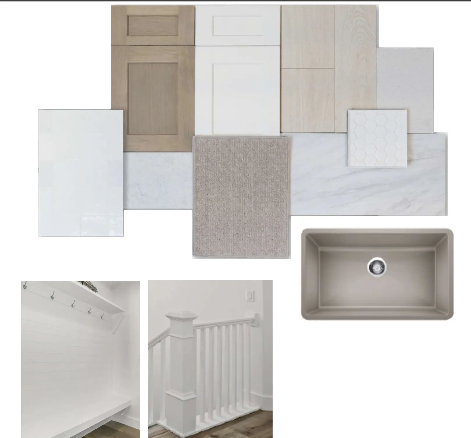 Design Board. Presenting material selections and architectural elements for the property