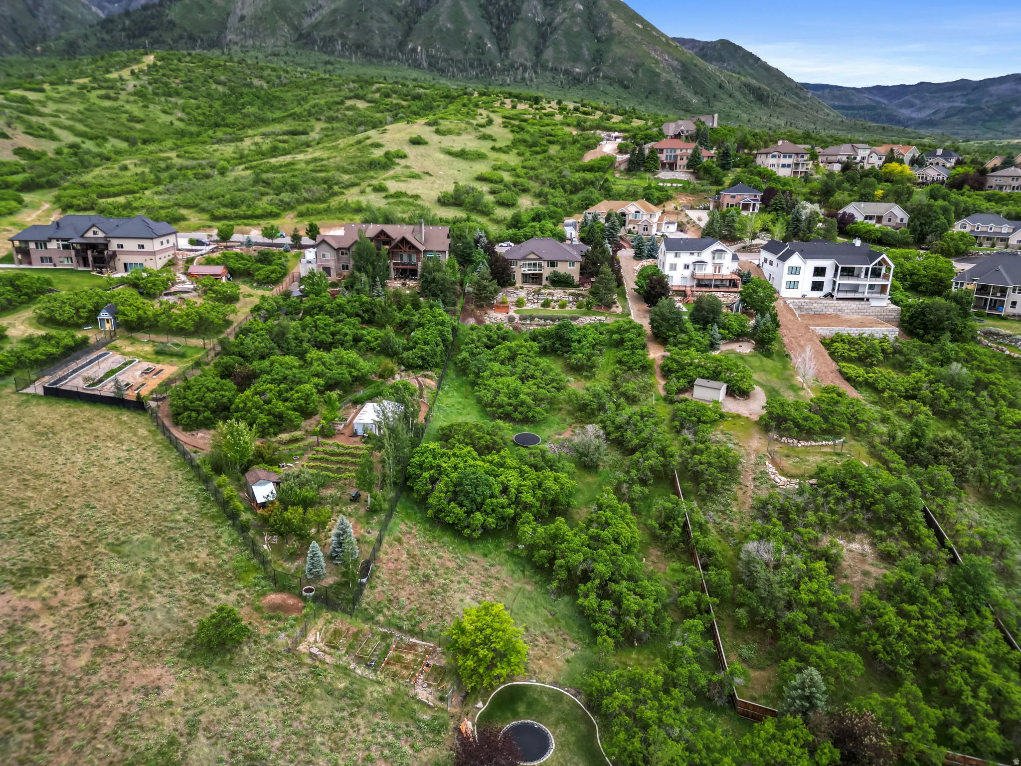 Expansive terraced lot featuring mature landscaping and a mountain backdrop