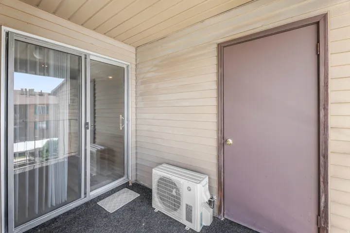 Outdoor patio with storage closet