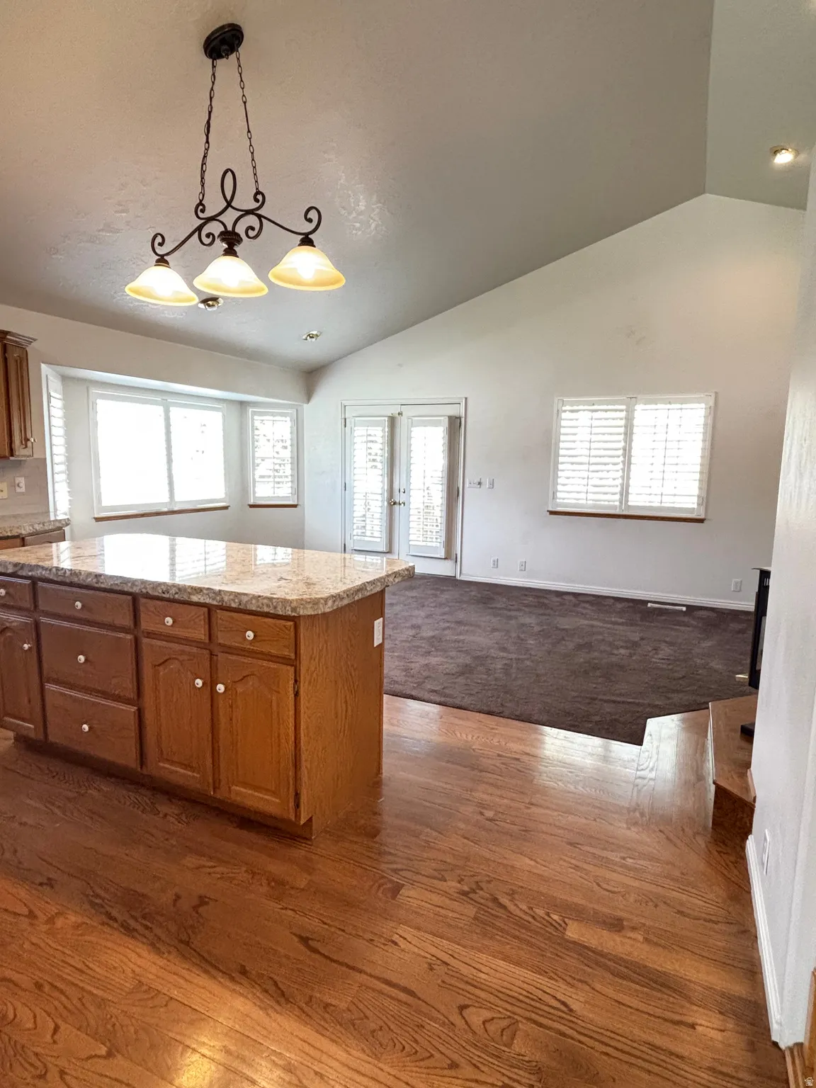 Open-concept living space with vaulted ceilings