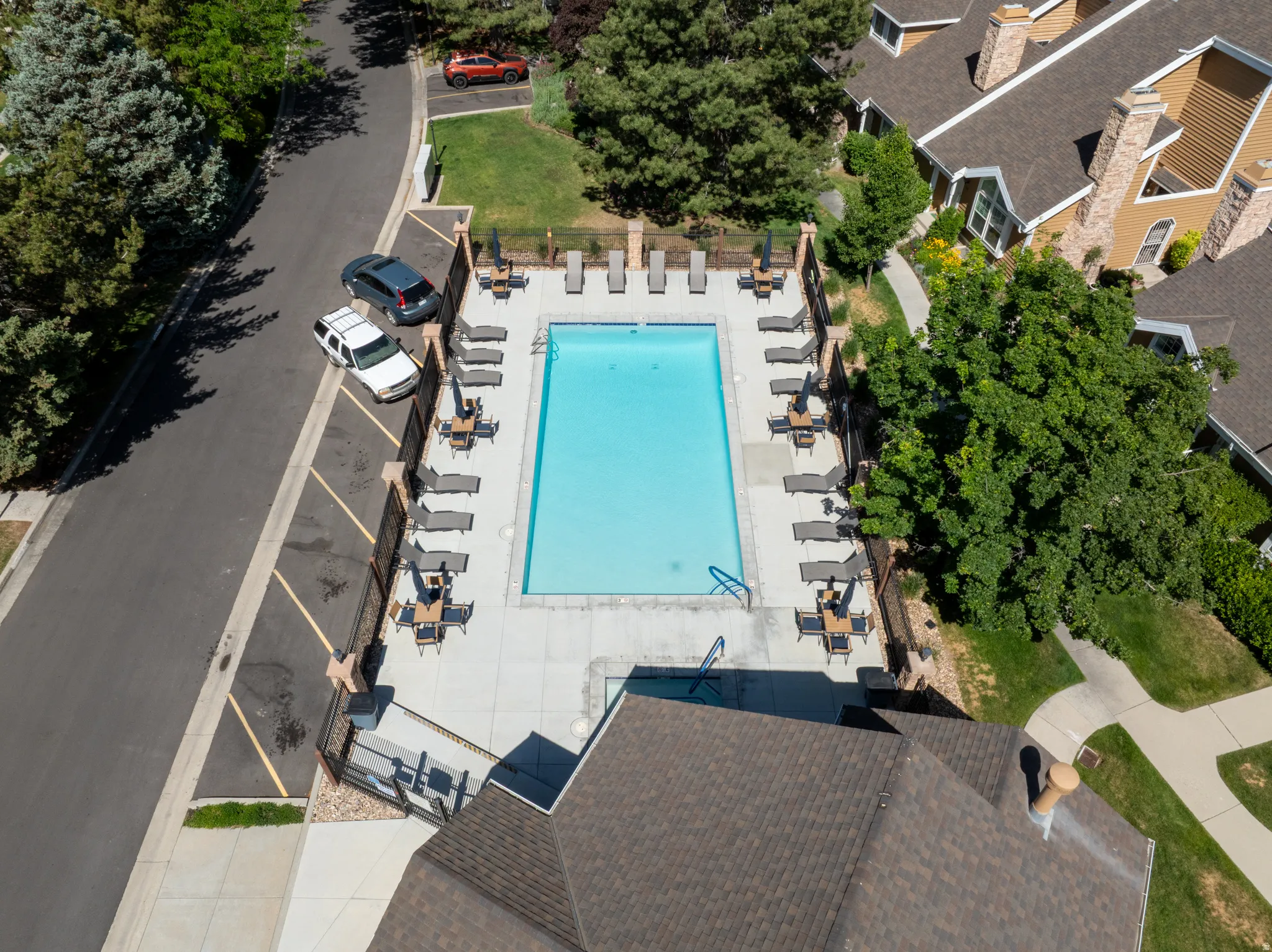Rectangular swimming pool with a surrounding concrete deck