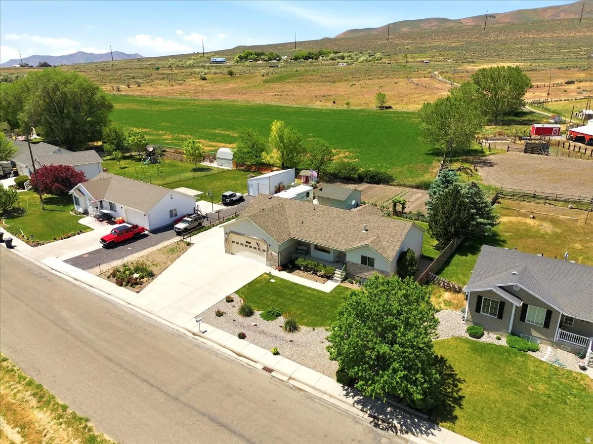 Ranch-style residence featuring a prominent front lawn with mature trees and landscaping
