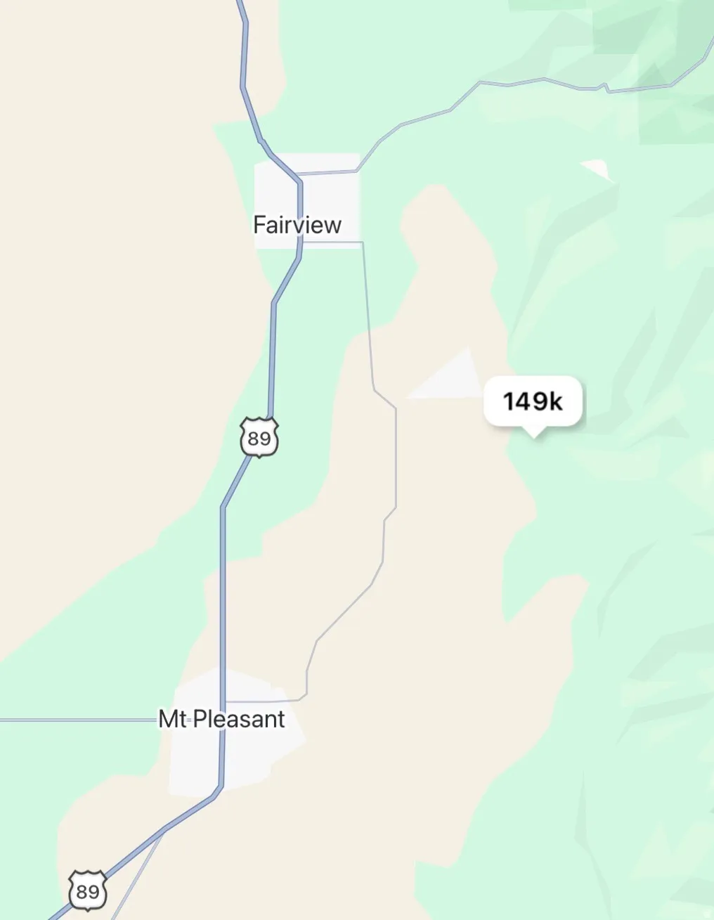 Geographic Map. Displaying regional features and routes with a property price indicator