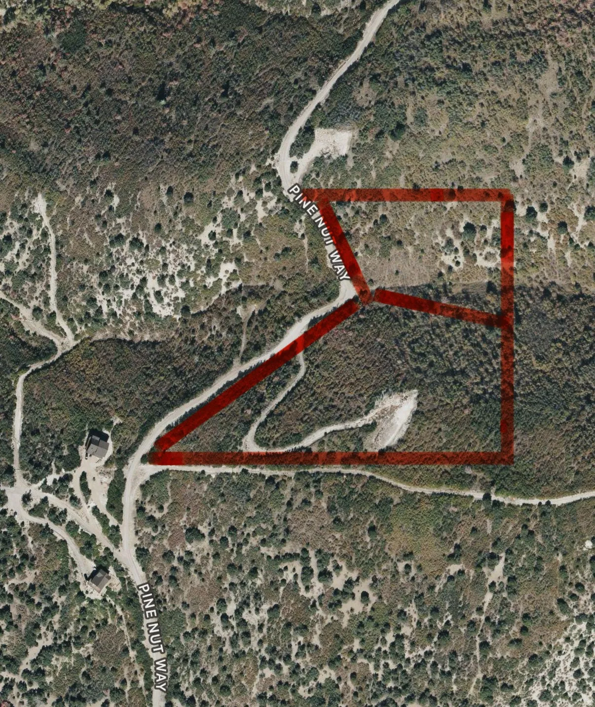 Aerial Property Map. Illustrating the property's boundaries and surrounding terrain