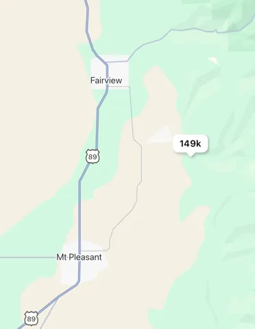 Geographic Map. Displaying regional features and routes with a property price indicator