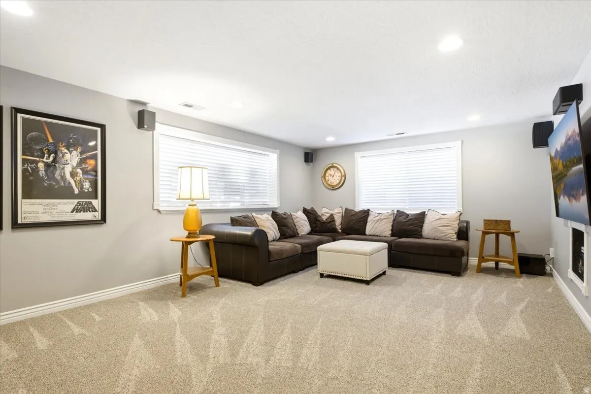 Large lower level living in basement
