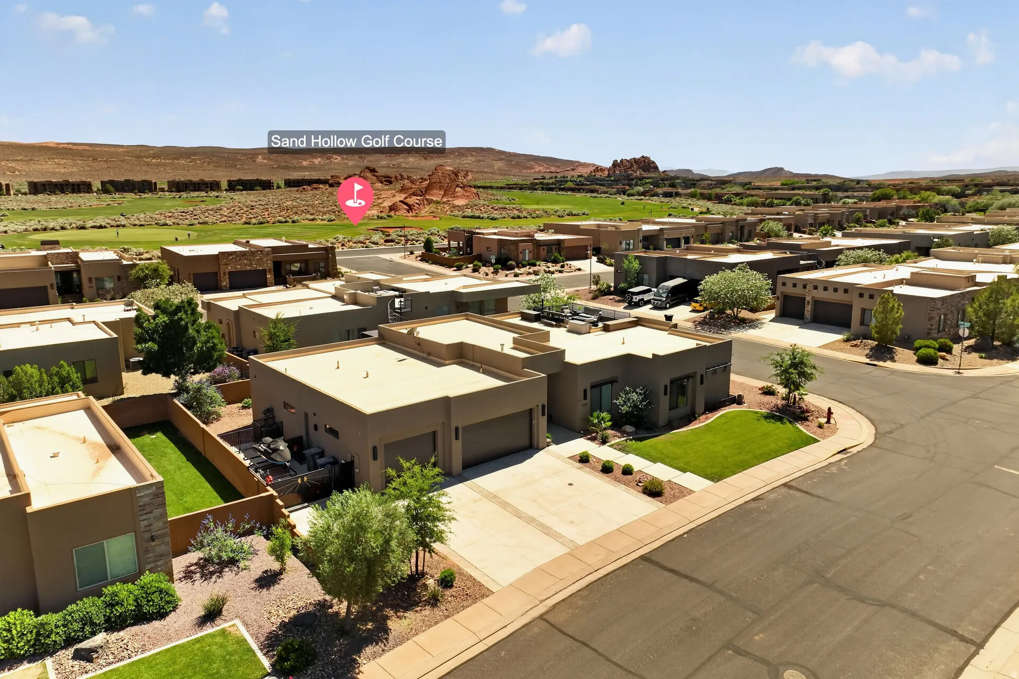 Contemporary desert architecture residences with golf course frontage