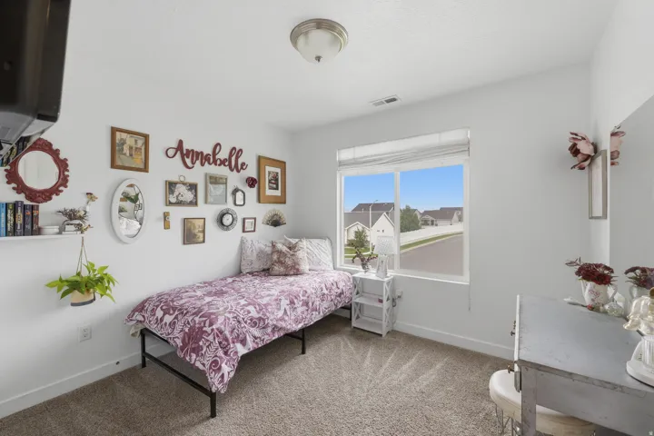 Window with a white frame, overhead ceiling light, and wall-to-wall carpeting