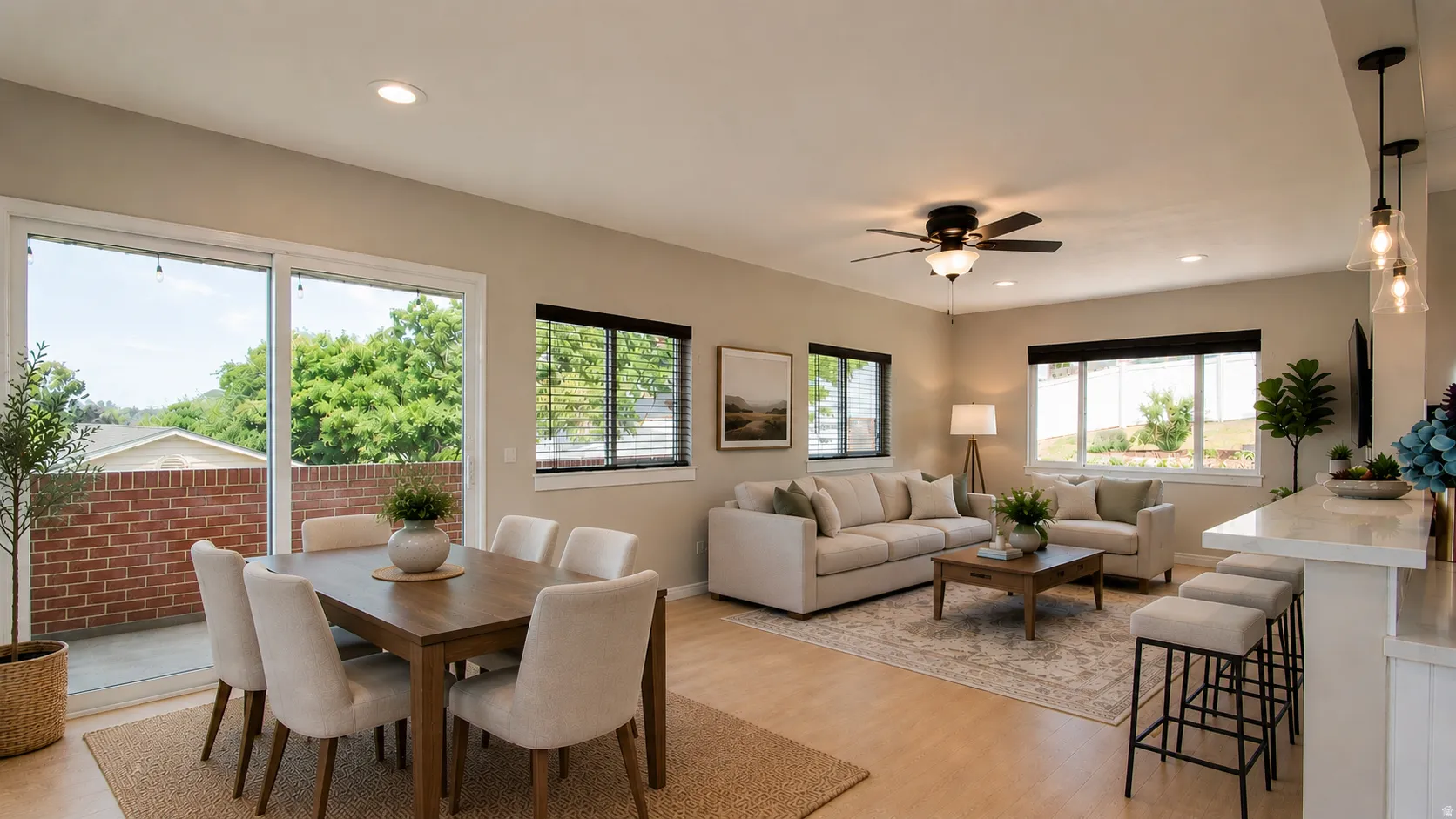 Virtually Staged Dining Area and Family Room