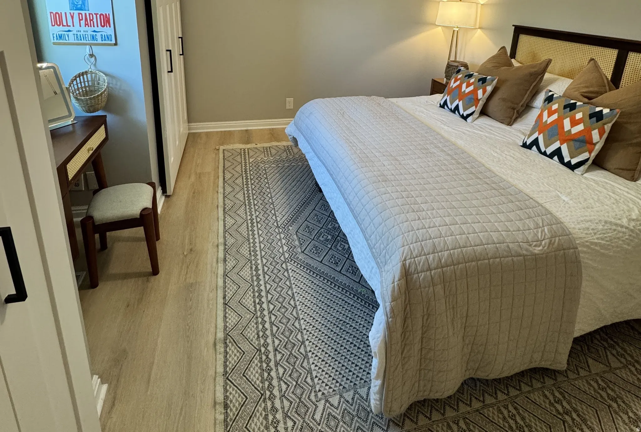 Showing Vanity Table and Stool between Closets