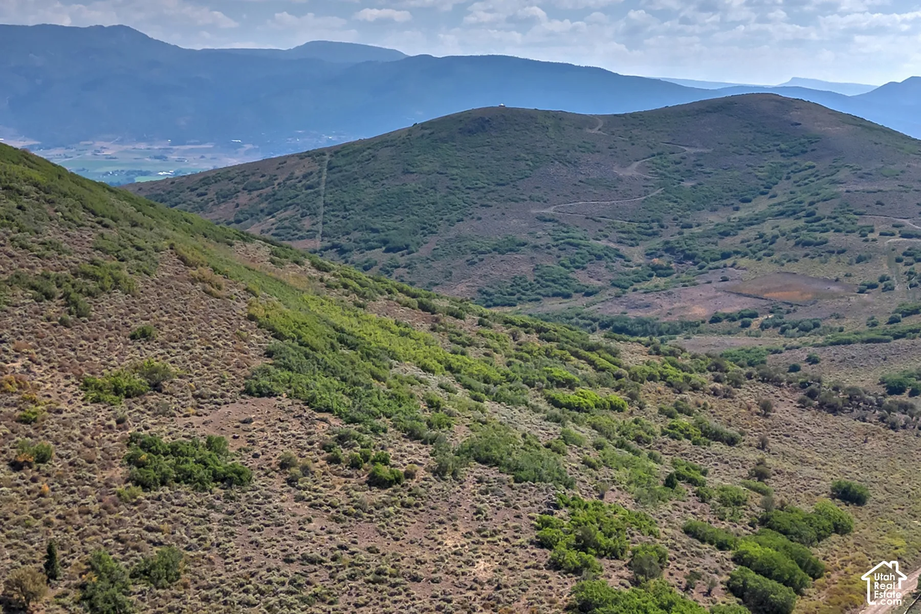 Mountainous terrain with varied natural vegetation and distant valleys