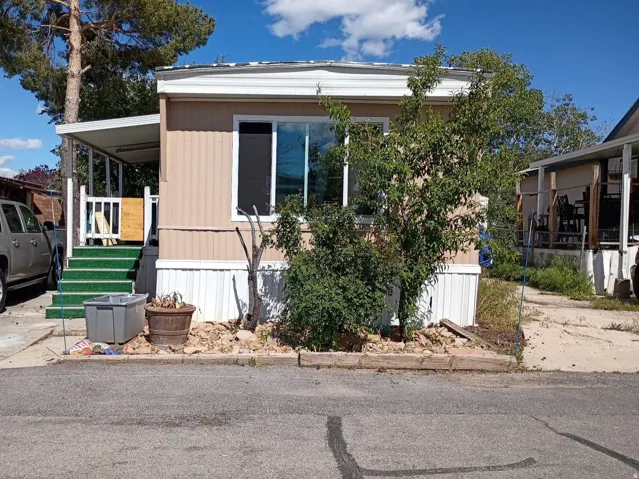 Single-story home featuring a covered entry porch with green outdoor carpeting