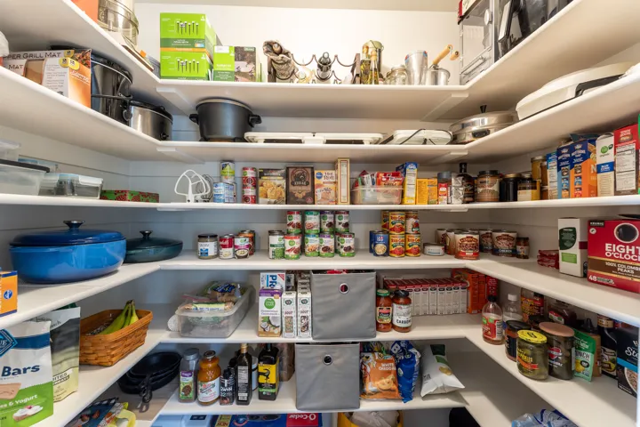 Walk-in pantry featuring extensive shelving