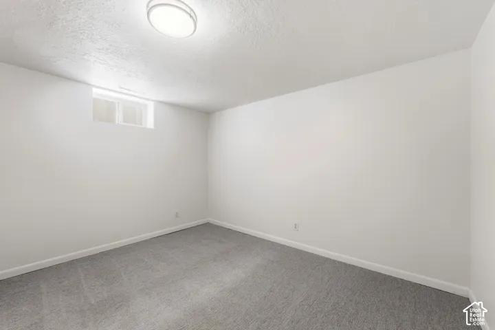 Room with light gray carpeting, white painted walls, and white baseboards
