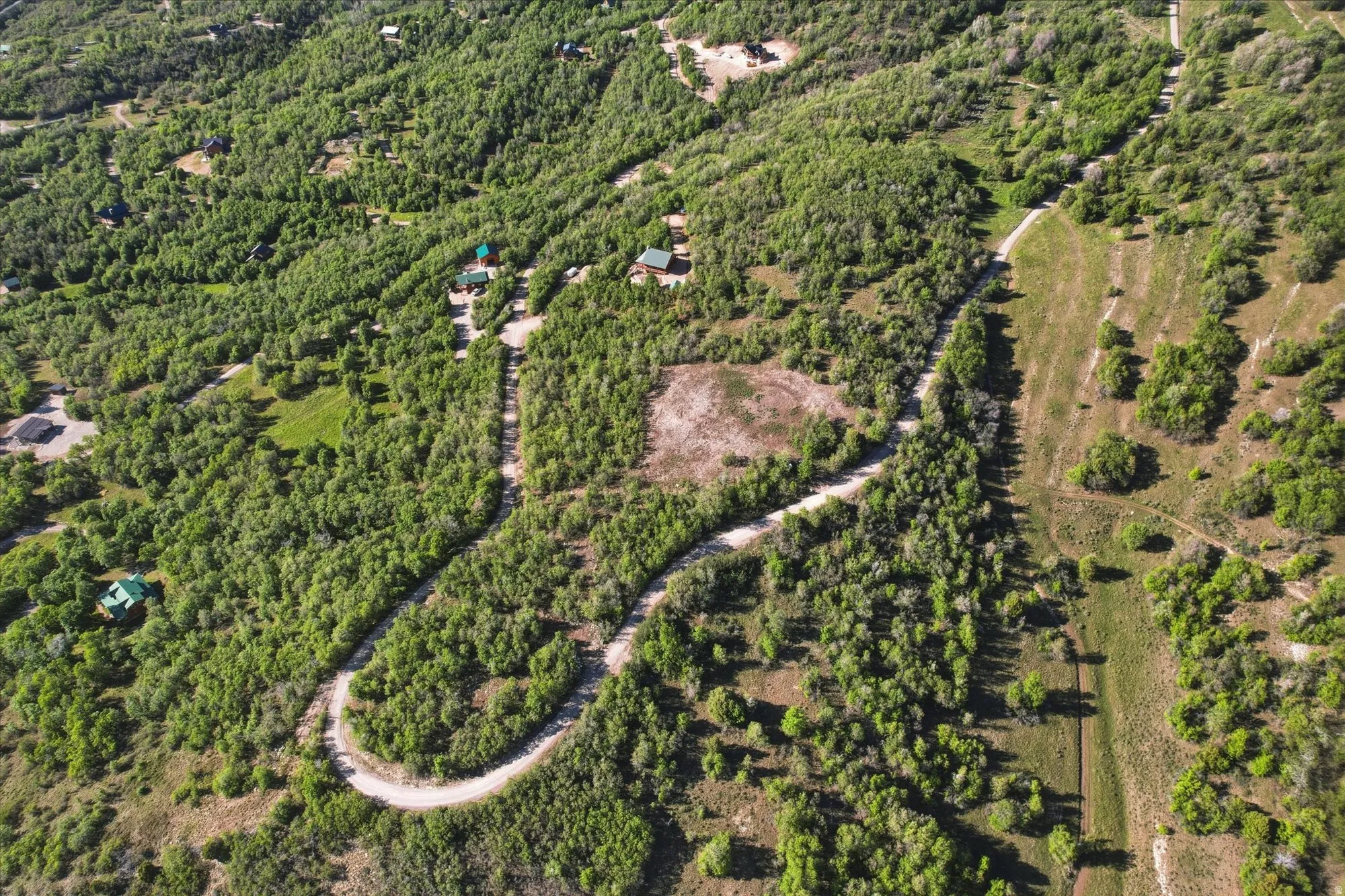 Extensive tree coverage and winding roads define this expansive property