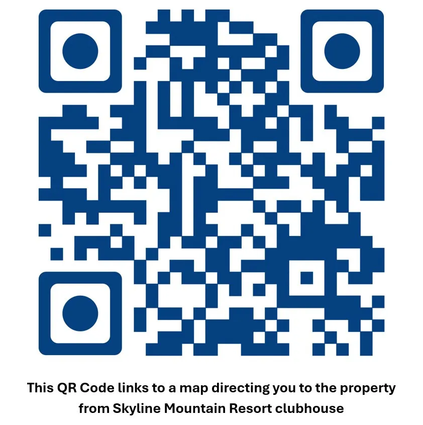 QR Code. Providing a map for property access from Skyline Mountain Resort Clubhouse