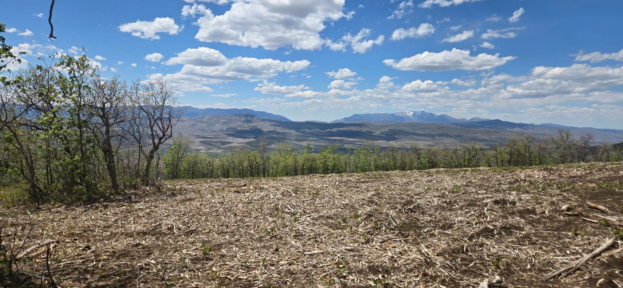 Expansive cleared land featuring distant mountain ranges