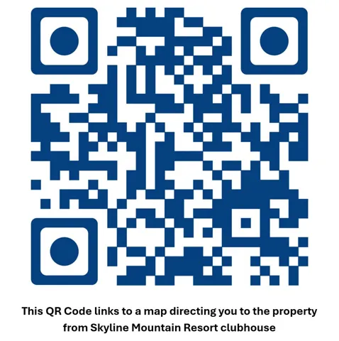 QR Code. Providing a map for property access from Skyline Mountain Resort Clubhouse