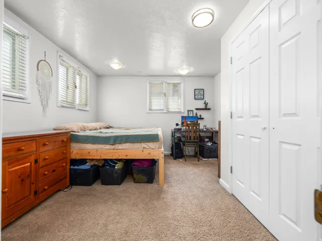 Room featuring light-colored walls and tan carpeting