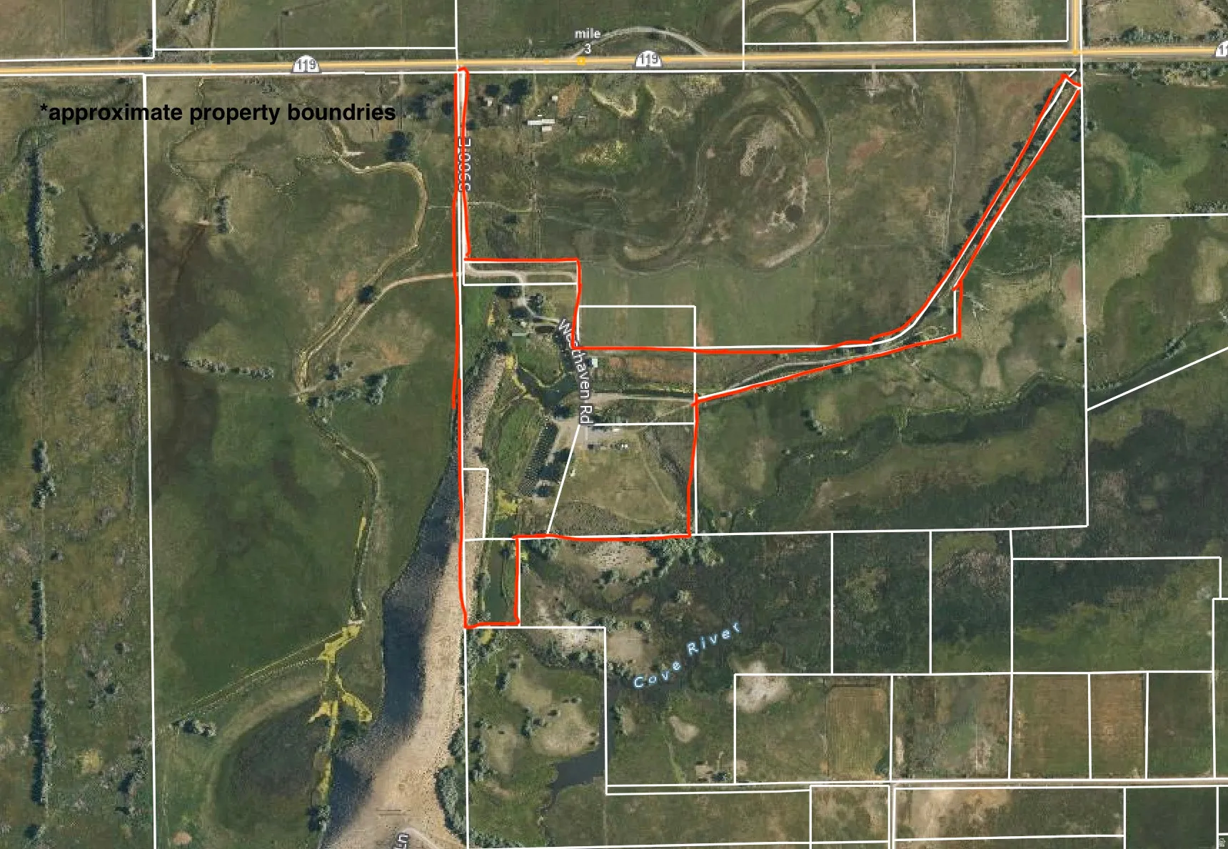 Property Boundary Map. Depicting the approximate property boundaries, including geographic features and roadways