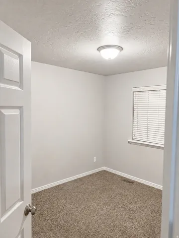 Inviting room featuring neutral tone walls, textured ceiling, and a flush mount ceiling light