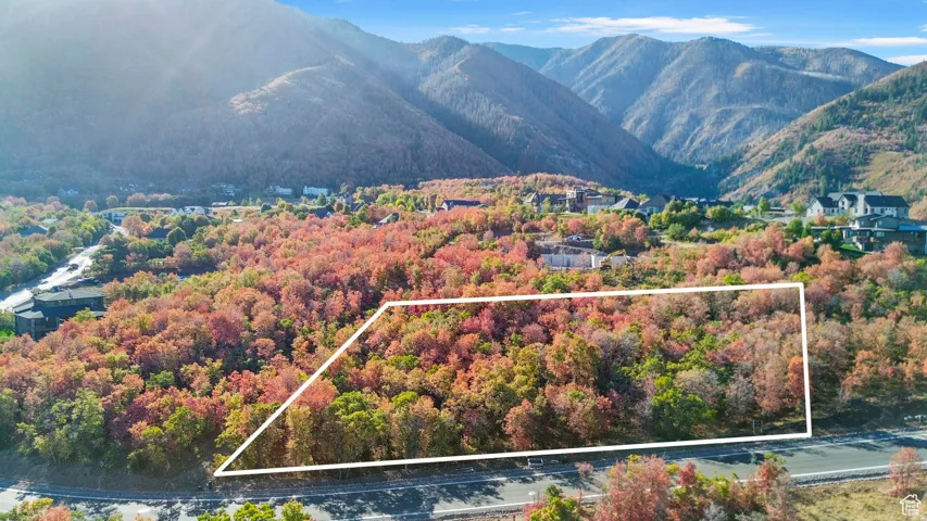 Expansive land parcel featuring dense autumnal foliage and mountain scenery