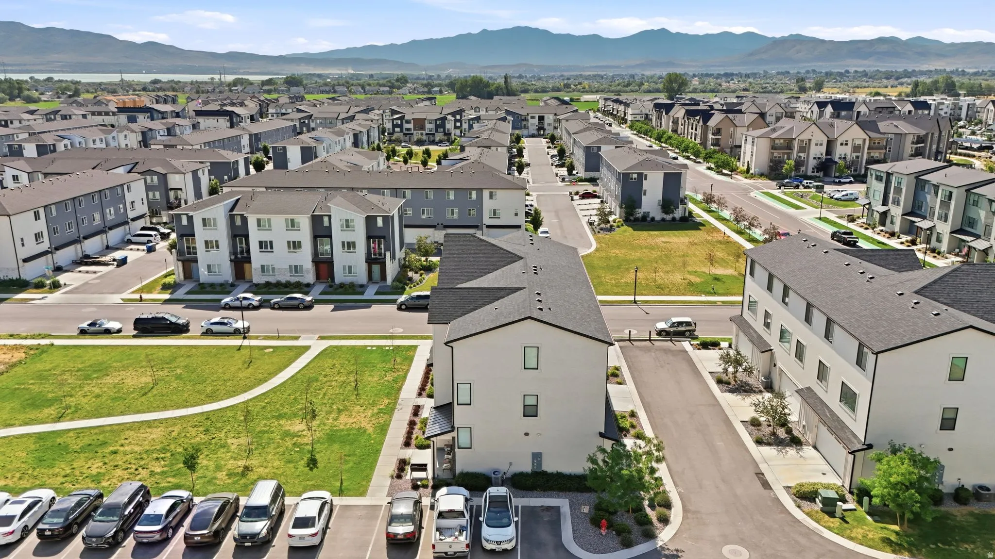 Modern townhome community featuring contemporary architectural styles and a mix of exterior finishes
